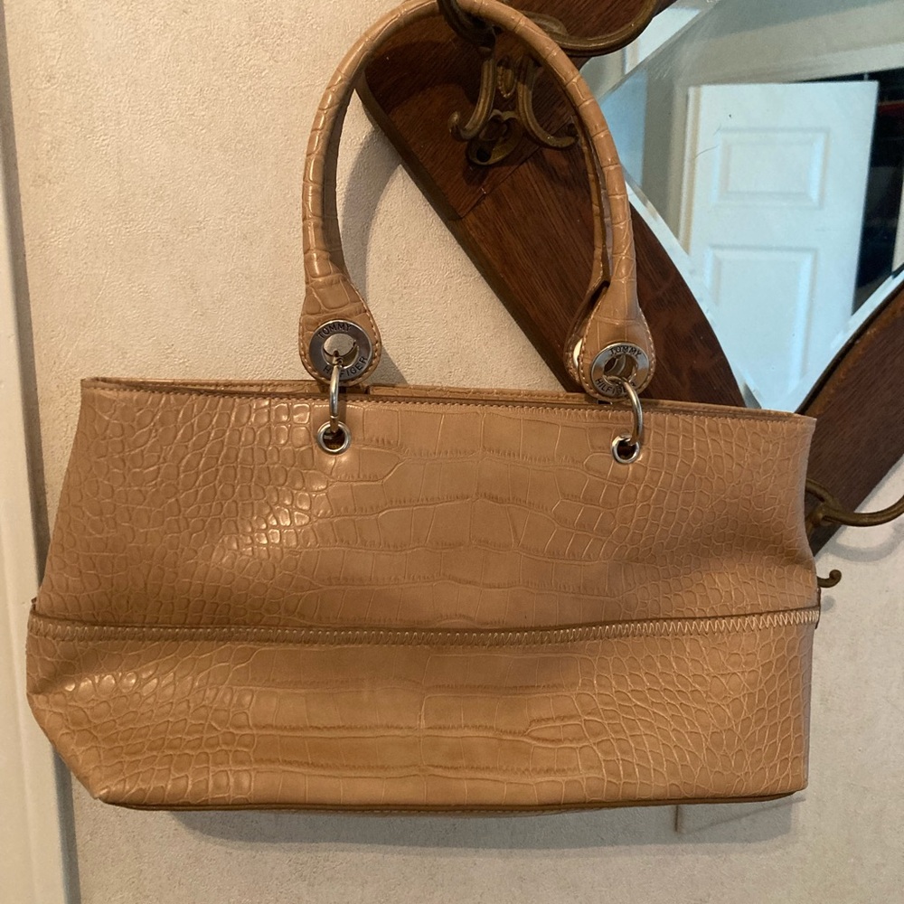 Tommy Hilfiger Tan Crocodile-Embossed Shoulder Bag